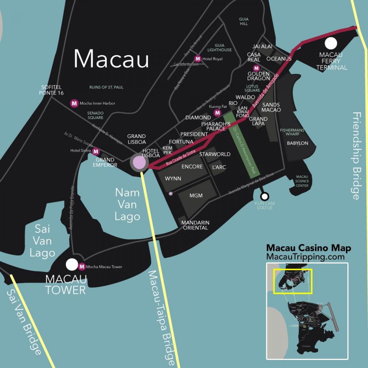 kaart Macau Hiina kasiinod